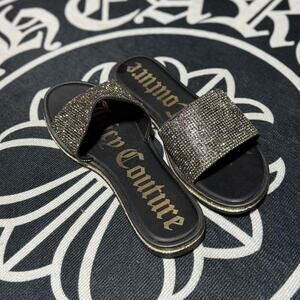 Juicy Couture Black and Gold Rhinestone Slides